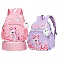 Sac à dos scolaire pour filles, motif licorne, dessin animé mignon, 3-6 ans, ultra-léger, résistant à l'usure, en nylon, tridimensionnel