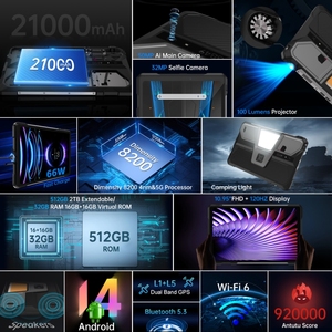 Tablet PC Robusto Originale Unihertz 8849 Tank Pad con Proiettore, 16GB+512GB, 10.95\", Android 14, Dimensity 8200 Octa Core, Rete 5G - Product Image 3