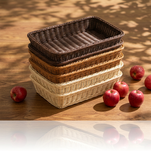Cesta de Mimbre Marrón Ecológica para Exhibición de Frutas, Cesta para Productos Frescos para Estanterías de Supermercado - Product Image 4