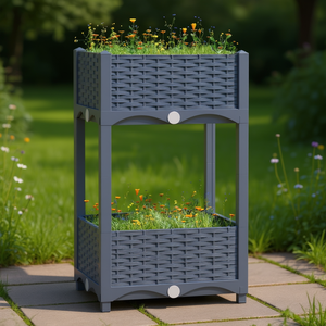 Jardinières modernes en polypropylène bleu-gris surélevées 15,7 po x 15,7 po x 28 po - Product Image 2