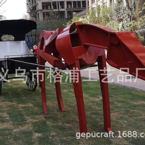 Escultura de caballo de hierro y carroza para decoración de jardín exterior, arte paisajístico moderno con forma de animal y acabado pintado, pieza independiente. - Product Image 4
