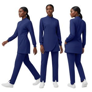 Conjunto de uniforme médico de manga larga para mujer de Oriente Medio 2026, con cuello alto, media cremallera, parte superior que cubre las nalgas, de tela tejida transpirable - Product Image 1