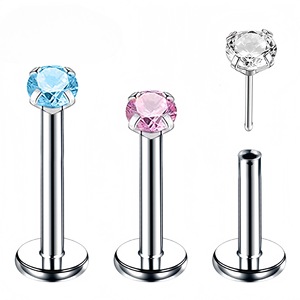 Piercing en Acier Titane avec Zircon Sertis Griffe, Calibre 1.0mm, Longueur 6mm, pour Cartilage et Lèvre - Product Image 4