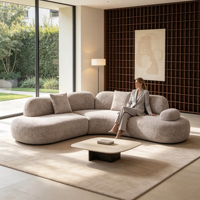 Canapé sectionnel incurvé beige en bouclette, forme d'arc irrégulière, canapé en tissu pour salon Wabi Sabi, décoration intérieure