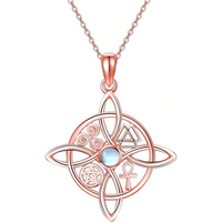 Collier pendentif croix celtique en argent sterling 925 plaqué or rose avec pierre de lune pour femme