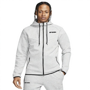 Sweat à capuche unisexe personnalisé avec logo, fermeture éclair, doublure polaire, imperméable, écologique, 280g, coupe régulière pour homme, poids lourd, 3D - Product Image 1