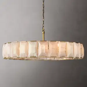 60 "harlow vòng lớn sang trọng vàng lớn Brass Alabaster Đèn chùm cho khách sạn đám cưới phòng khách