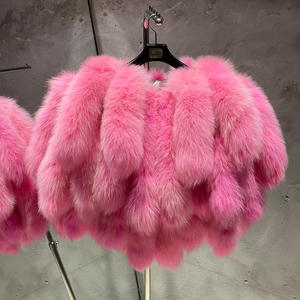 Giacca di pelliccia di lusso invernale soffice giacca di pelliccia di volpe naturale sciarpa da donna cappotti di coda di pelliccia rosa - Product Image 3