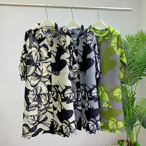 Miyake เดรสมีปกแบบจีบสำหรับผู้หญิง, เดรส2025พิมพ์ลายกระดุมแถวเดียวไซส์ใหญ่พิเศษใหม่ล่าสุดสำหรับคุณแม่ - Product Image 6