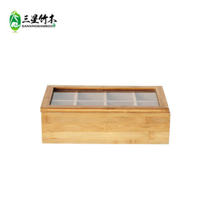 Caja de almacenamiento para bolsitas de café y té de bambú con tapa de acrílico y vidrio. Hecho a medida para exportación. - Product Image 2