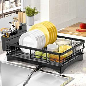 Escurridor de Platos de Hierro Resistente al Óxido para Encimera con Bandeja de Drenaje y Soporte para Cubiertos para Platos y Tazones de Cocina - Product Image 3