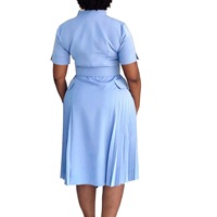 Robe plissée mi-longue élégante pour femme africaine, col en V, couleur unie, style décontracté ou habillé, idéale pour le bureau, collection Printemps-Automne