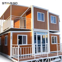 Maison conteneur pliable et extensible à double aile de 40 pieds, avec panneaux à âme minérale ignifugés, 3 chambres, salle à manger principale et logement secondaire
