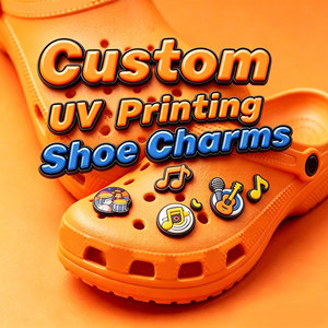 Breloques <span class=keywords><strong>de</strong></span> chaussures personnalisées avec logo imprimé UV, breloques <span class=keywords><strong>de</strong></span> chaussures en forme <span class=keywords><strong>de</strong></span> guitare, breloques <span class=keywords><strong>de</strong></span> chaussures durables et imperméables avec photo imprimée pour sabots - Product Image 1