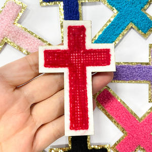 Parches bordados 3D de tela de 3 pulgadas con diseño de Jesús y cruz, en chenilla dorada, brillante, blanca y rosa, para camisas y gorras, venta al por mayor 2026 - Product Image 4
