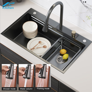 Handmade 304 Stainless Steel Above Mount Waterfall Faucet Farmhouse <strong>Kitchen</strong> Sink with Cup Washer Nano <strong>Step</strong> <strong>Kitchen</strong> Cup Washer - Product Image 5