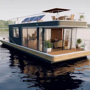 新型浮船预制集装箱酒店房屋水上浮船酒店船屋酒店