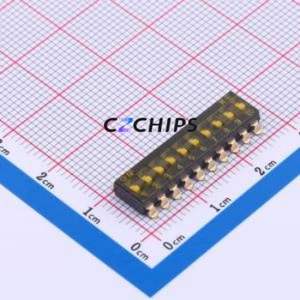 DSIC10TSGET DIP Switch SMD-20P,6x22.9mm Switch Flat Toggle, Groove Type Single Pole Single Throw 10 Gull Wing Type - Product Image 1
