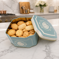 Boîte cadeau en fer blanc festonnée avec couvercle ajusté pour biscuits et bonbons, impression personnalisée, OEM, ODM, vente en gros, emballage en vrac