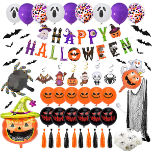 Calabaza Calavera Fantasma Murciélago Globos de papel de aluminio Banners Foil Swirls Tassels Spider <span class=keywords><strong>Web</strong></span> Creepy Cloth Props <span class=keywords><strong>para</strong></span> Happy Halloween Party Decor - Product Image 1