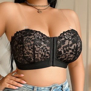 Sujetador de encaje con <span class=keywords><strong>cierre</strong></span> frontal de talla grande para mujer, ropa interior sexy sin tirantes de talla grande - Product Image 2