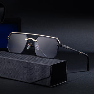 Nuevas gafas de sol cuadradas sin marco para hombre, lentes de plástico UV400 de metal negro, gafas de sol de clase 2 con caja WF-5G372 - Product Image 3