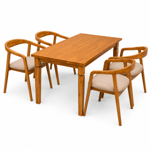 Juego de Comedor de Madera de Teca Nórdica, Sillas Tapizadas Curvas, Muebles de Madera Maciza Ecológicos y Duraderos para el Hogar, Salas de Estar y Cafés - Product Image 3