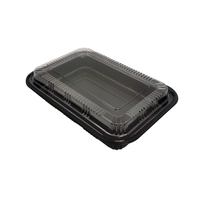 JY-825 Kunststoff-Lebensmittelverpackung Dekorative Artikel mit Klarem Deckel Schwarze Kunststoff-Sushi-Schale Lebensmittelverpackungsbox