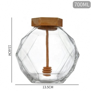 Venta al por mayor, tarro de cristal para miel, contenedor de vidrio Hexagonal, botella de almacenamiento con tapa de bambú, tarro de cristal personalizado para miel - Product Image 5