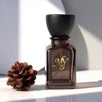 Fragancias de Color Personalizadas, Lujosa Botella de Perfume de Vidrio Negro Translúcido de 50 ml con Tapa de Madera Negra