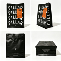 Sacs d'emballage pour grains de café torréfiés, personnalisés, imprimés, 340g 500g, noir mat, estampage à chaud, fond plat, 250g 12oz avec valve et fermeture éclair