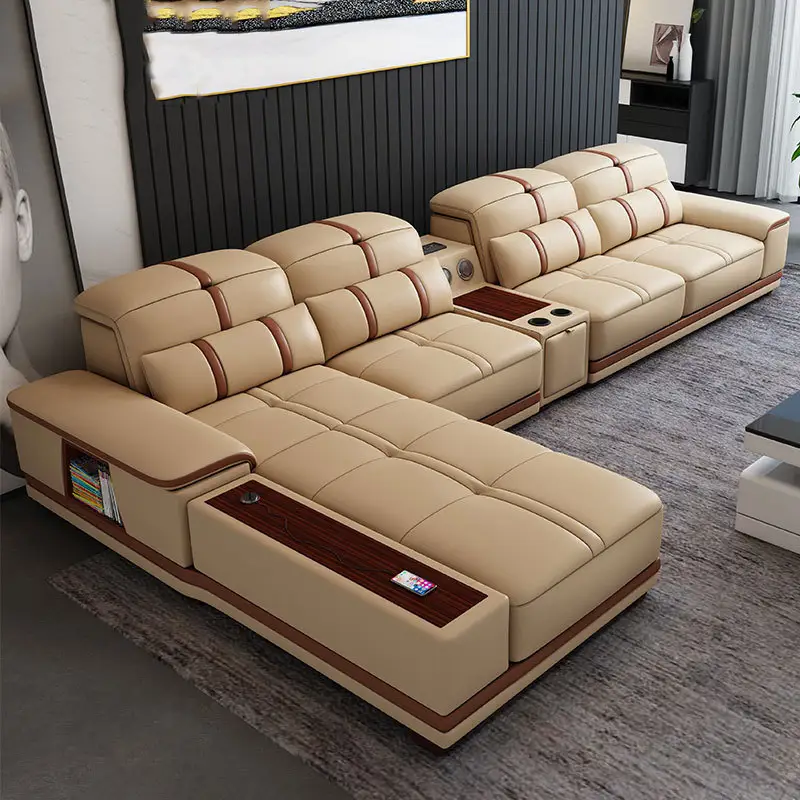 Living Room Recliner Sofas Massage Genuine Leather Corner Sofa Bed with USB music player