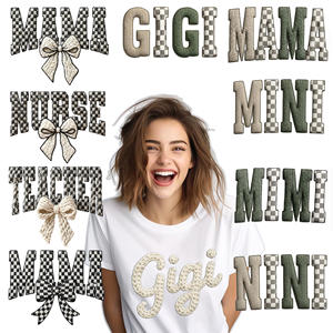 Transferts thermiques personnalisés, design en faux fil, à carreaux, maman, transfert thermique DTF, vinyle plastisol, sérigraphie, pelage à chaud et à froid pour t-shirt - Product Image 1