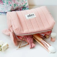 Besticktes Logo Multifunktionale Umweltfreundliche Reise-Streifen-Quilt-Kosmetiktasche Damen-Gaze-Make-up-Beutel