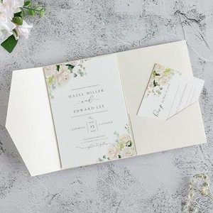 Hochzeitseinladungskarten-Set mit Taschenfaltkarte und RSVP-Karte, Dreifach Gefaltete Blumenmuster-Einladungen, Individuell Bedruckt, Großhandel für Schreibwaren - Product Image 1