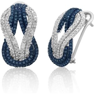 Ornaatis Intertwined <b>Huggie</b> Earrings 1.90 Cttw Round Cut White Blue Diamond 925 Sterling <b>Silver</b> Women's Everyday Wear - Product Image 1