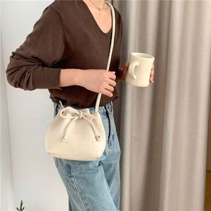 New Drawstring Fold Shoulder Bags Women Fashion South Korean Style <b>Bucket</b> Bag Plush <b>Small</b> Crossbody - Product Image 3