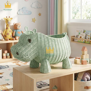 Handwoven Rattan Hippo <b>Basket</b> Cute Green Hippopotamus <b>Storage</b> Organizer For Kids <b>Toy</b> Organizing Cheap Price - Product Image 4