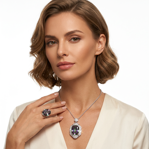 Lot de 9 bijoux vintage en gros, plaqué or blanc sur cuivre, avec pendentif bague de mariage et collier, ensemble de bijoux en zircone cubique 15*20MM - Product Image 3