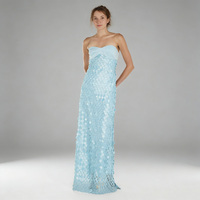 Maßgeschneidertes Elegantes Himmelblau Trägerloses Bodenlange Abendkleid Formelles Cocktailkleid für Damen Pailletten-Ballkleid