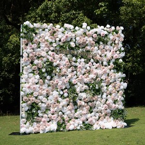 8*8ft Luxury 5D Cream High Quantity Roll up Rose Floral <b>Panel</b> Artificial All Rose White <b>Flower</b> <b>Wall</b> for Wedding Event Prop Decor - Product Image 5