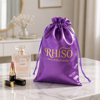 Pochette en satin avec cordon de serrage personnalisée avec logo, sac de rangement cosmétique en soie pour l'emballage des perruques