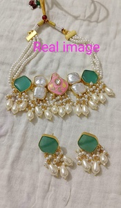 Conjunto de Collar Gargantilla Vintage con Diamantes de Imitación Rojos y Perlas de Imitación para Mujer, Joyería de Boda - Product Image 2