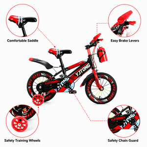 Bicicletta da allenamento sicura per bambini con ruote ausiliarie e portabicchieri, adatta per il ciclismo quotidiano all'aperto dei bambini piccoli - Product Image 2