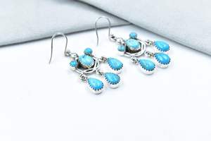 Boucles d'oreilles à tige en turquoise Mojave et argent sterling de haute qualité, faites à la main, pour femmes, pierres naturelles - Product Image 2