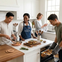 Ensemble cadeau culinaire personnalisé, tablier de chef en denim de qualité supérieure, kit de cuisine avec gants de four, spatule en bois, torchon pour cadeau d'entreprise