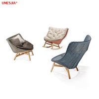 Fauteuil d'extérieur en rotin avec dossier haut, chaise à bascule, pieds en teck, design moderne, pour jardin, offre spéciale