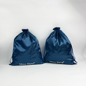 Custom <b>Navy</b> Blue Satin Drawstring Pouch Printed Logo Luxury Silk Satin Drawstring Bag For <b>Pillow</b> Bedding Gift Packaging - Product Image 2