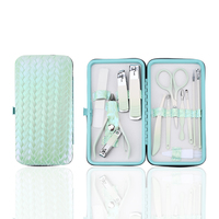 Ensemble de manucure et kits de toilettage en acier inoxydable vert menthe avec étui en cuir – Outils de beauté tendance