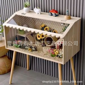 Terrario de Madera para Hámster, Rectangular, Duradero, Transpirable, Impermeable, Cálido, para Mascotas Pequeñas, Hábitat para Gatos con Decoración - Product Image 2